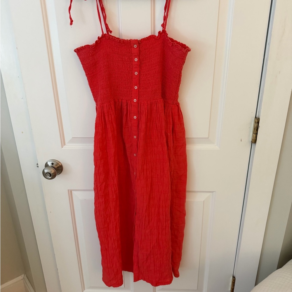 aerie Red Smocked Button-Front Cami